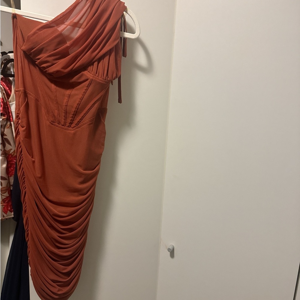 SHEIN One-Shoulder Rust Dress